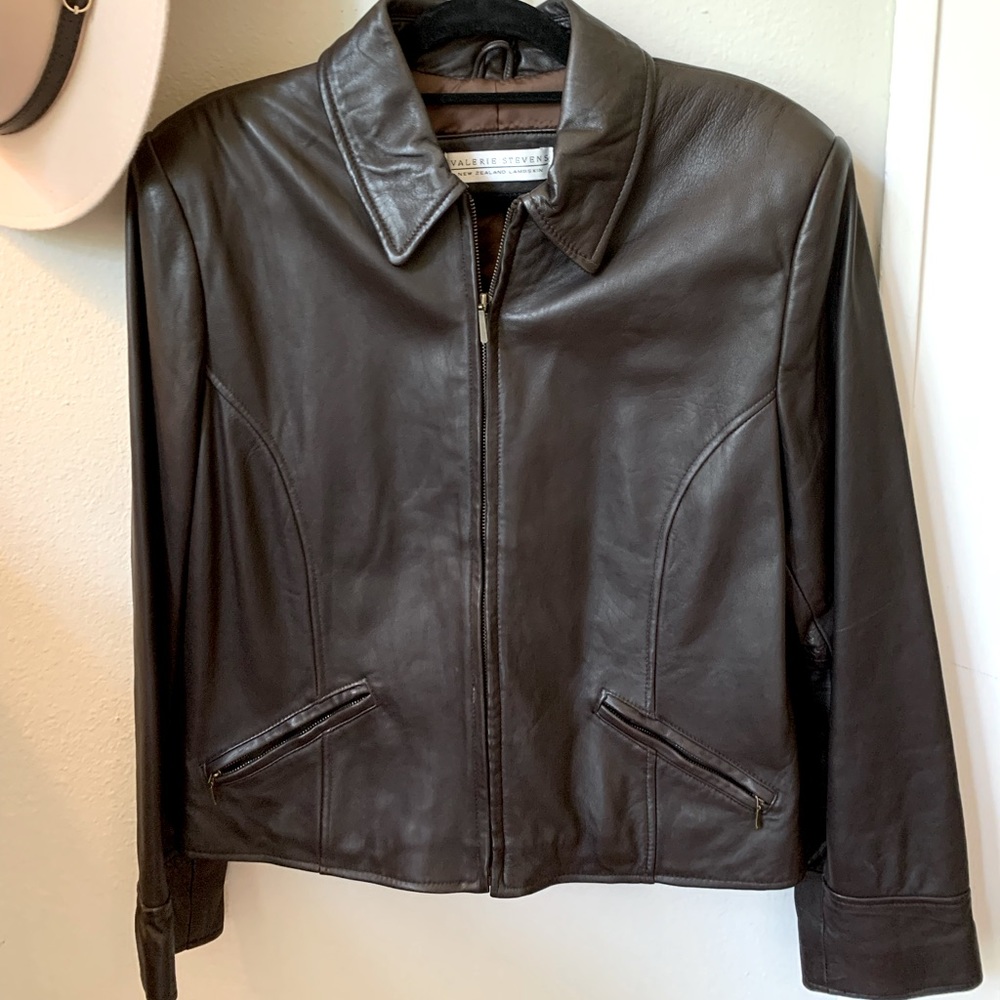 Womens leather Valerie stevens black leather jacket S M brown